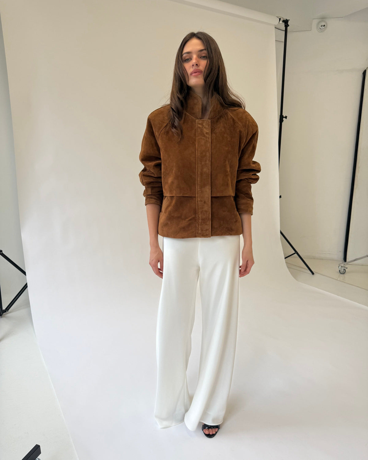 Remy Suede Bomber Jacket in Caramel