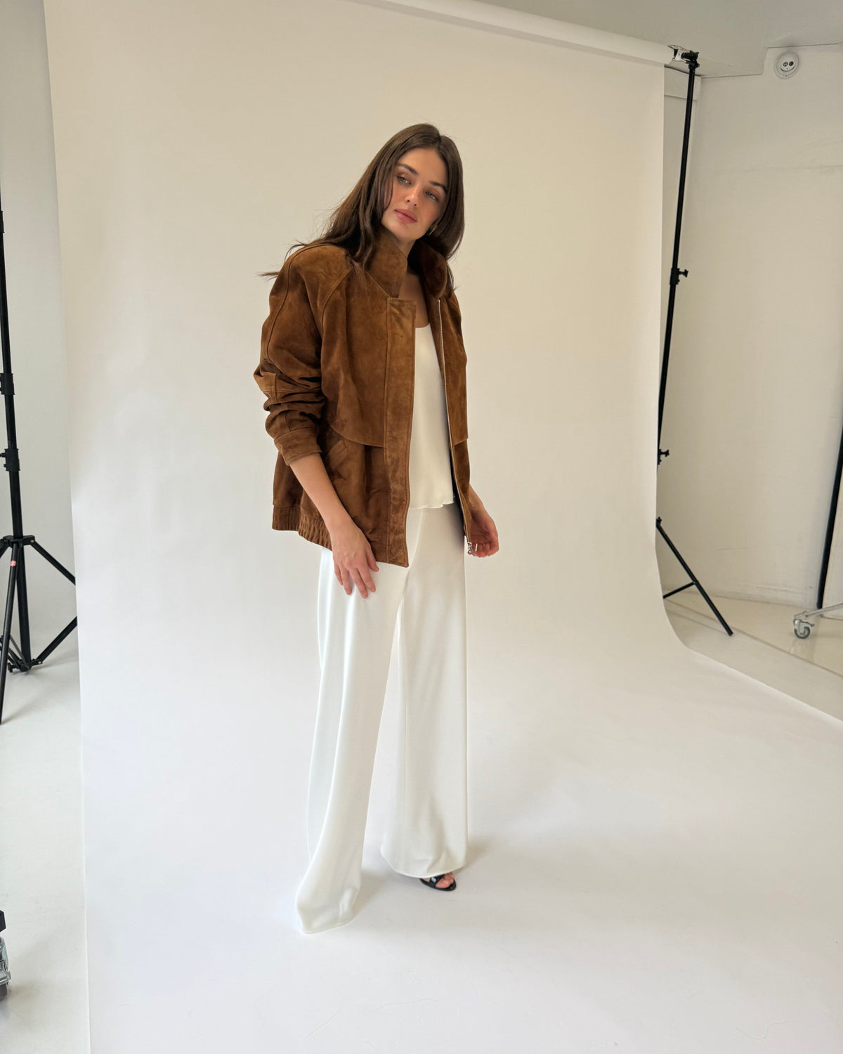 Remy Suede Bomber Jacket in Caramel