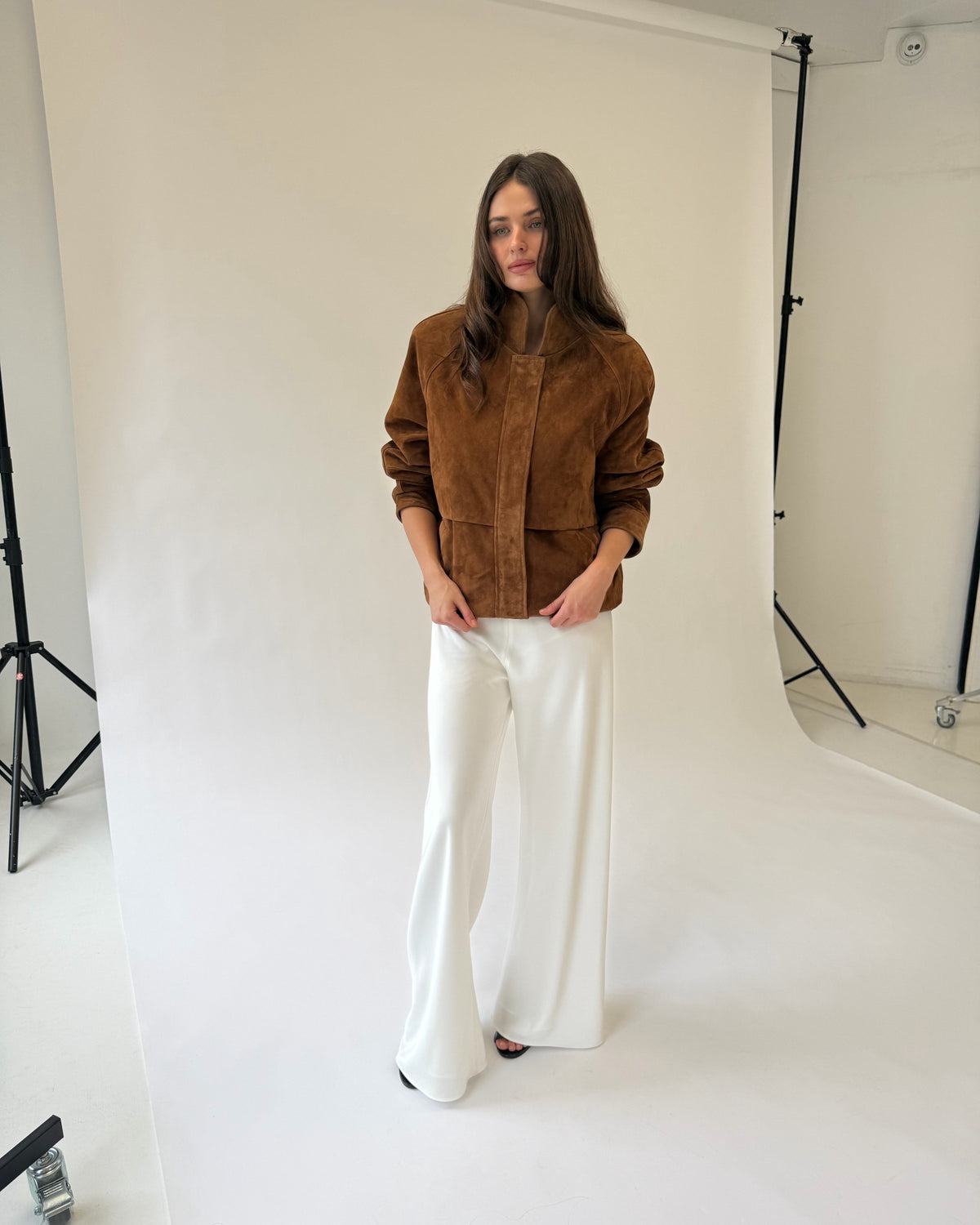 Remy Suede Bomber Jacket in Caramel