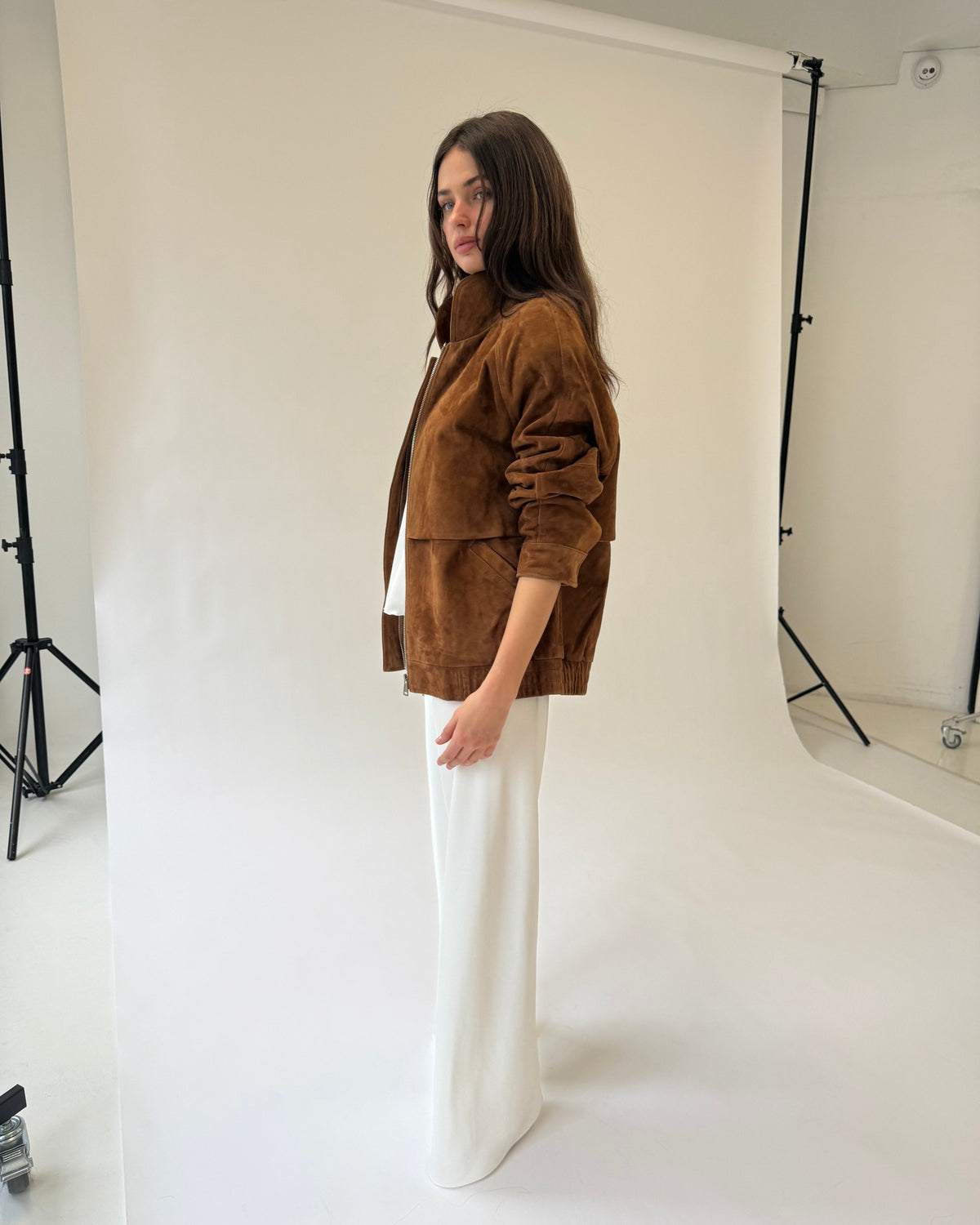Remy Suede Bomber Jacket in Caramel