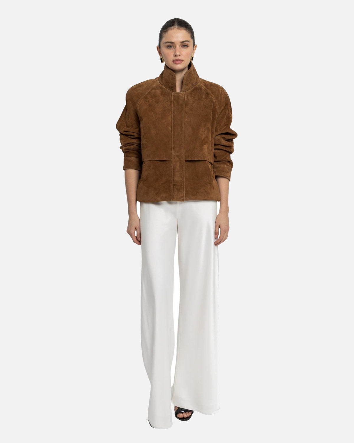Remy Suede Bomber Jacket in Caramel