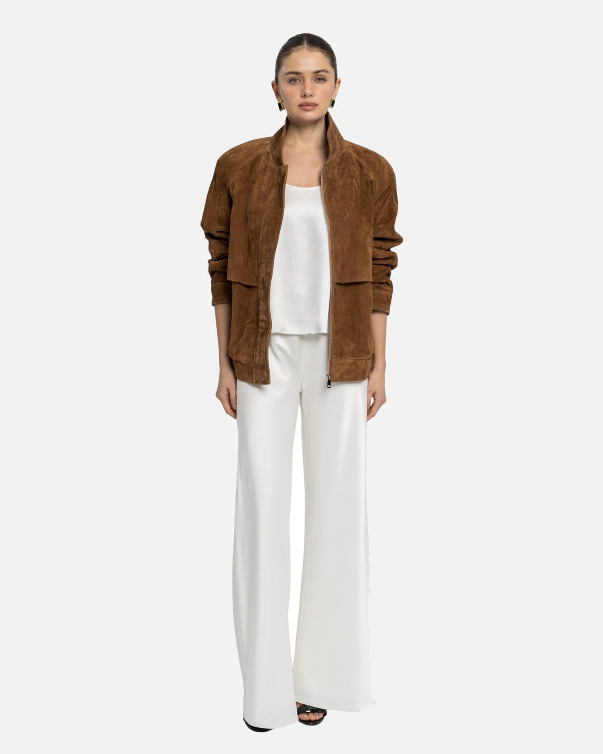 Remy Suede Bomber Jacket in Caramel