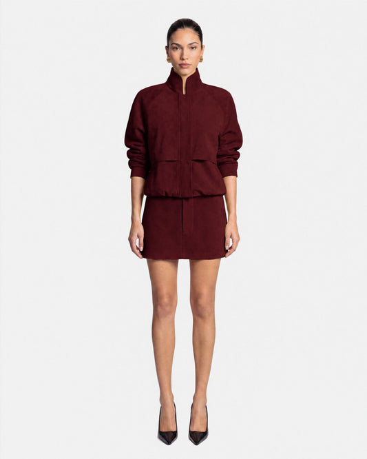 Arden Suede Mini Skirt, burgundy, front