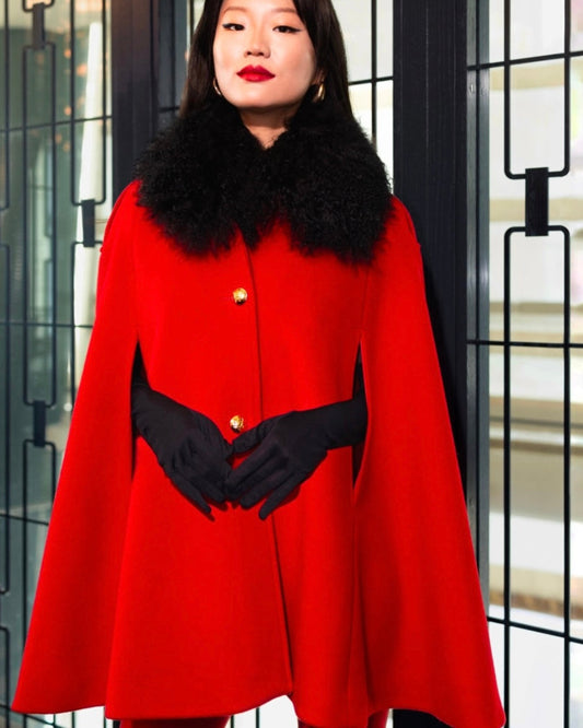 Serina Cashmere Shearling Collar Cape