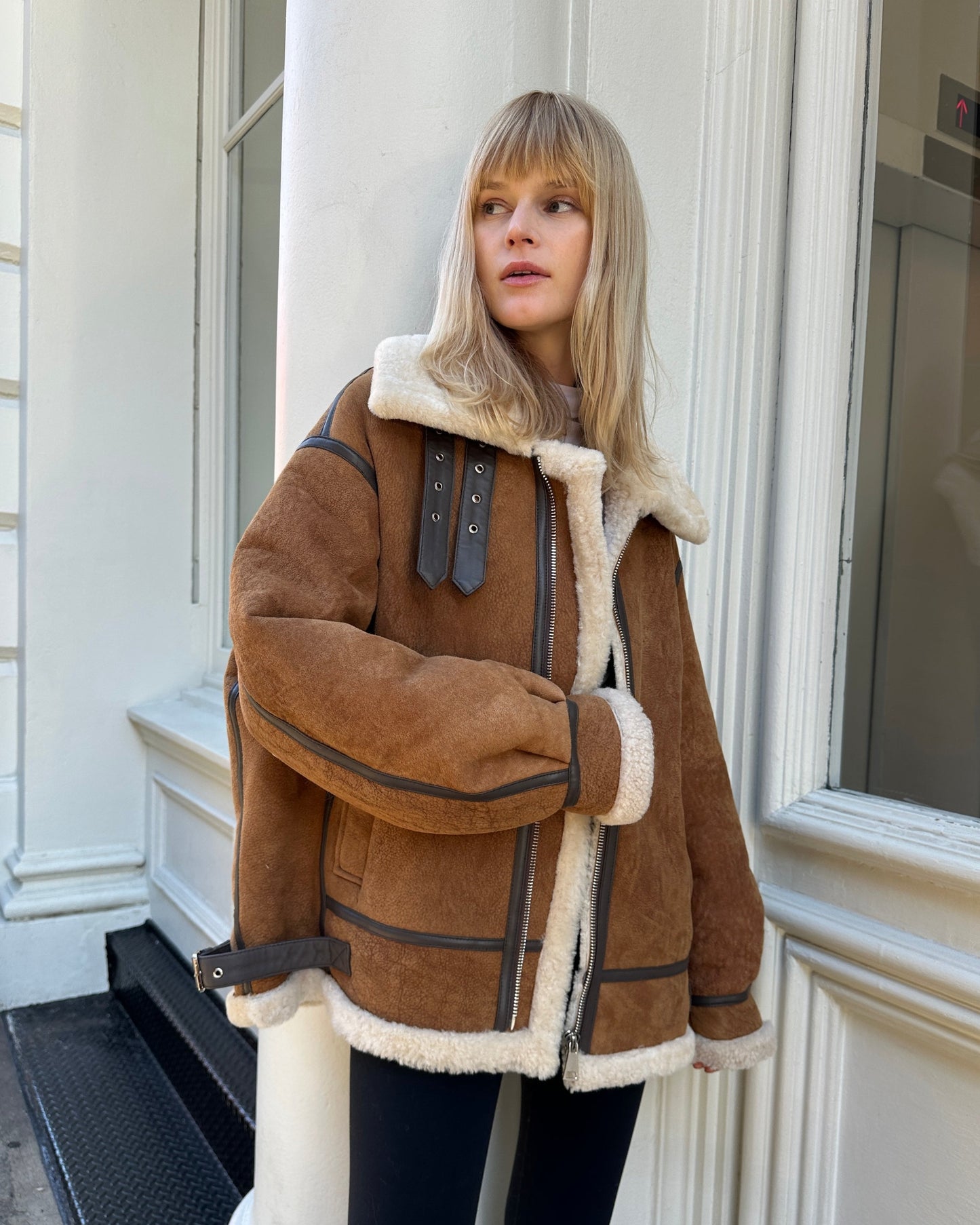 Sienna Shearling Suede Biker Coat