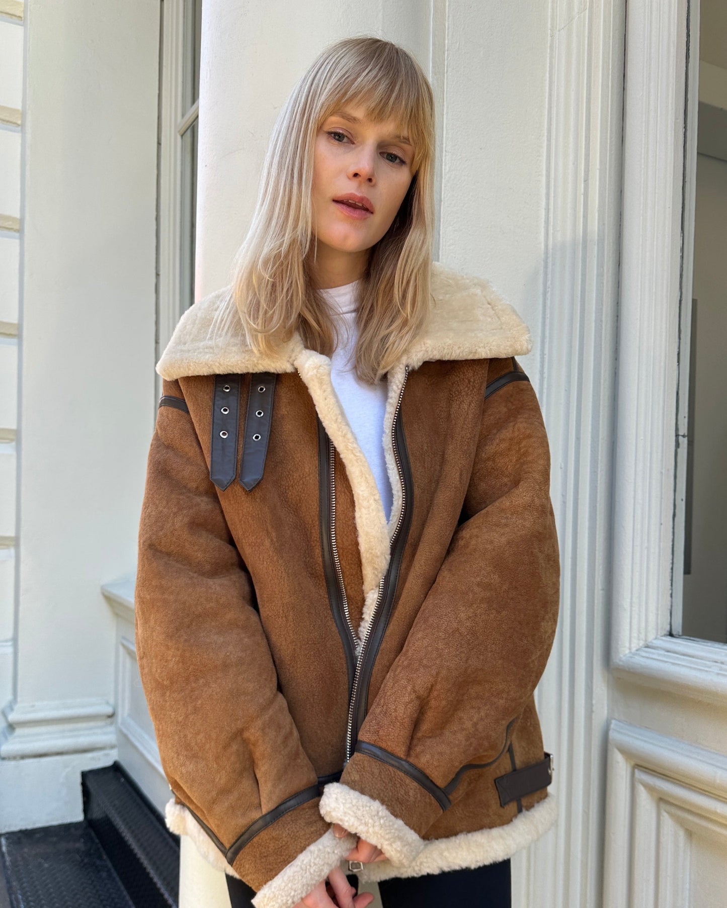 Sienna Shearling Suede Biker Coat