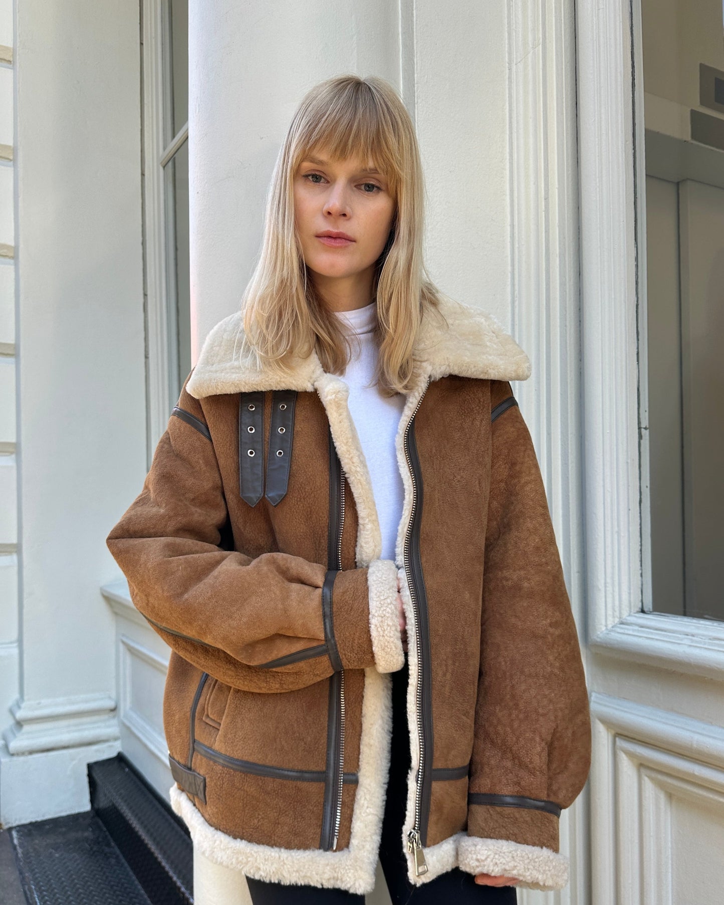 Sienna Shearling Suede Biker Coat