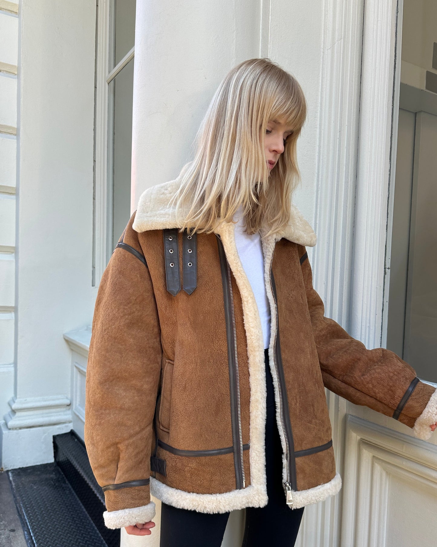 Sienna Shearling Suede Biker Coat