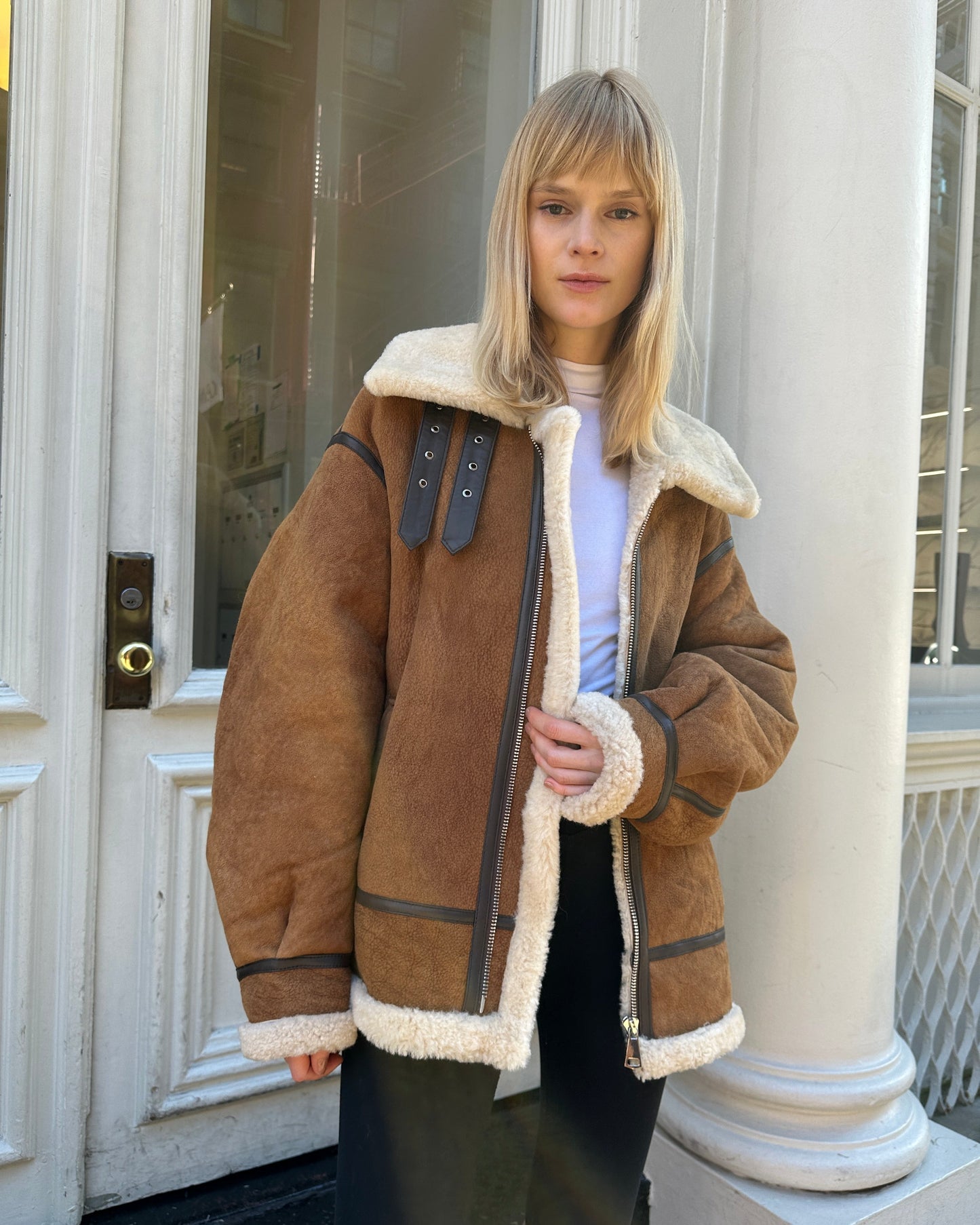Sienna Shearling Suede Biker Coat