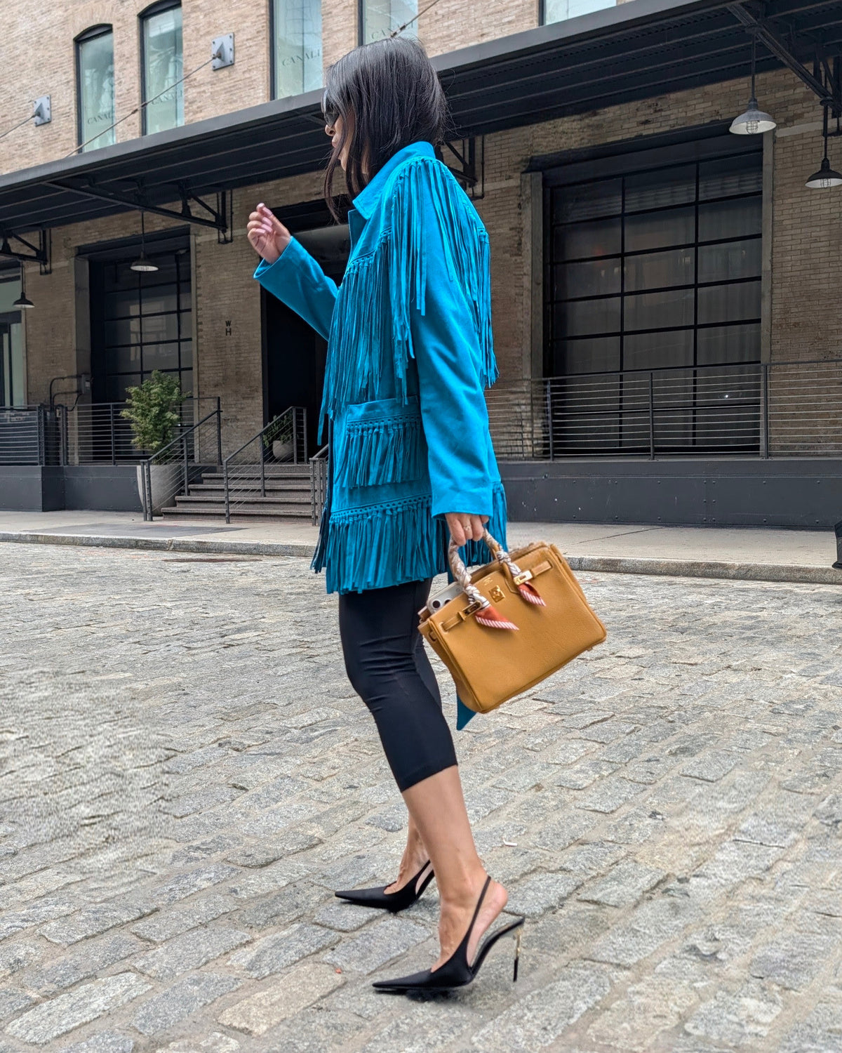 Sutton Suede Fringe Trench Coat in Turquoise