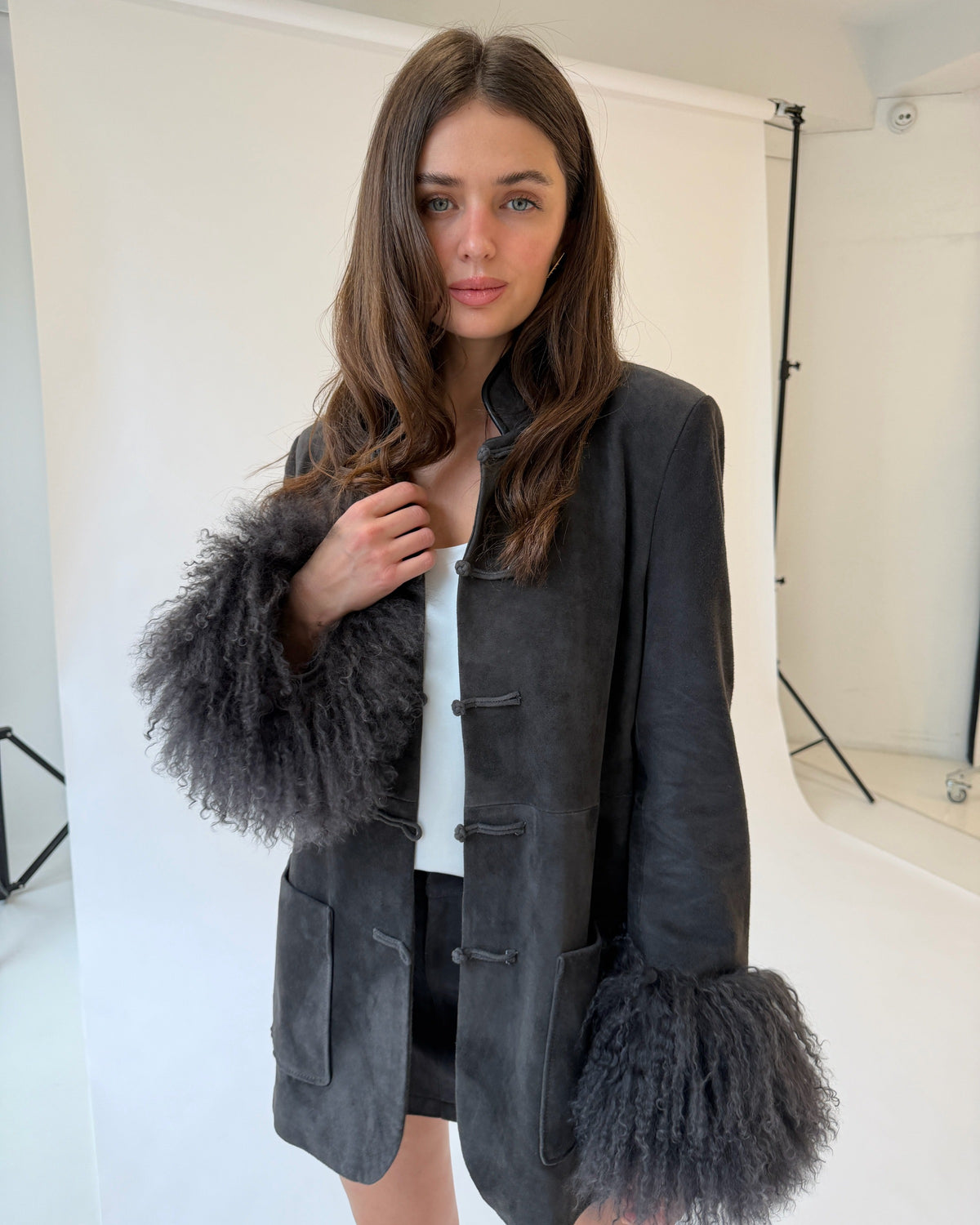 Sylvie Suede Mandarin Jacket