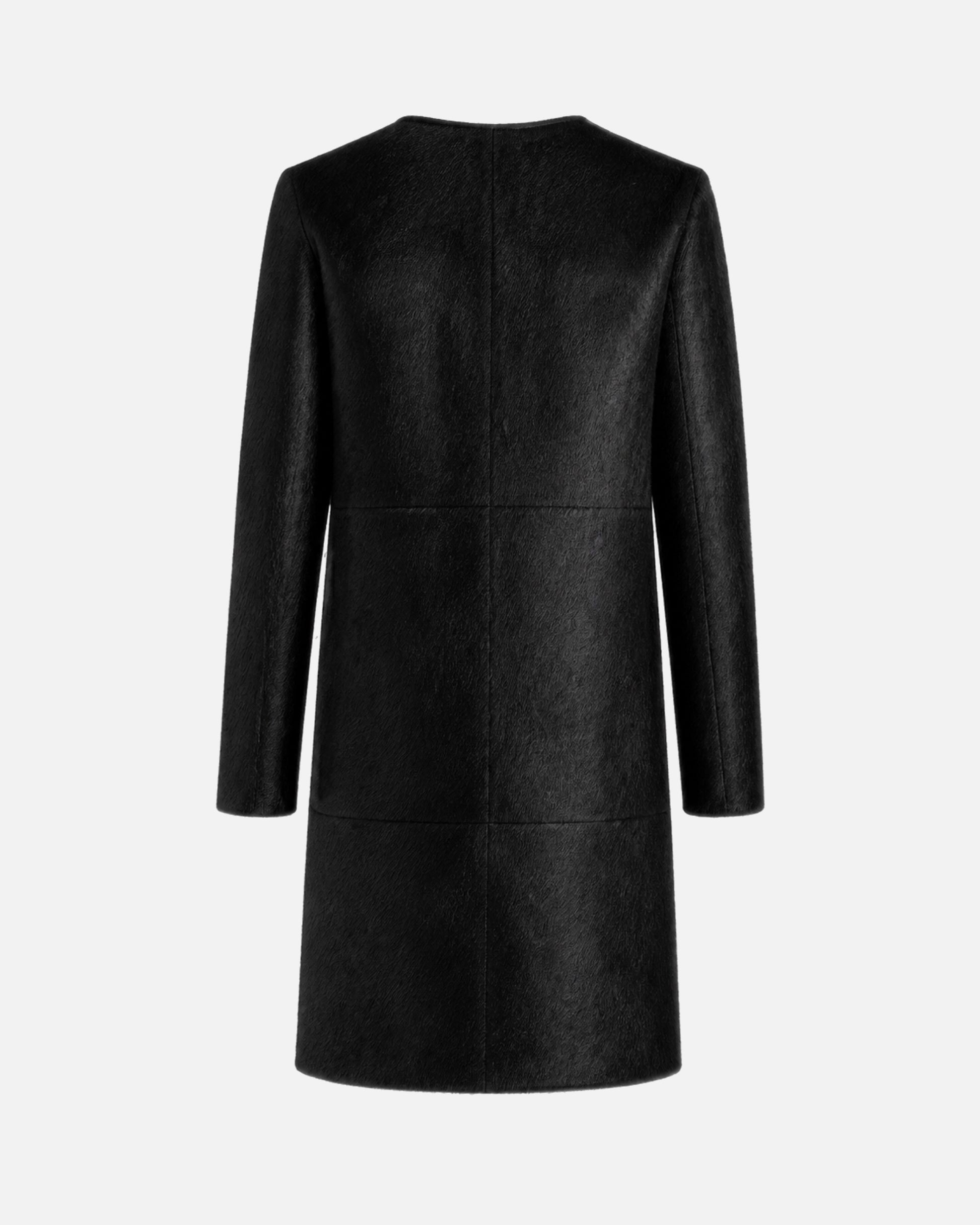 Susanna Chow Vita Pony Hair Coat in Black, back view
