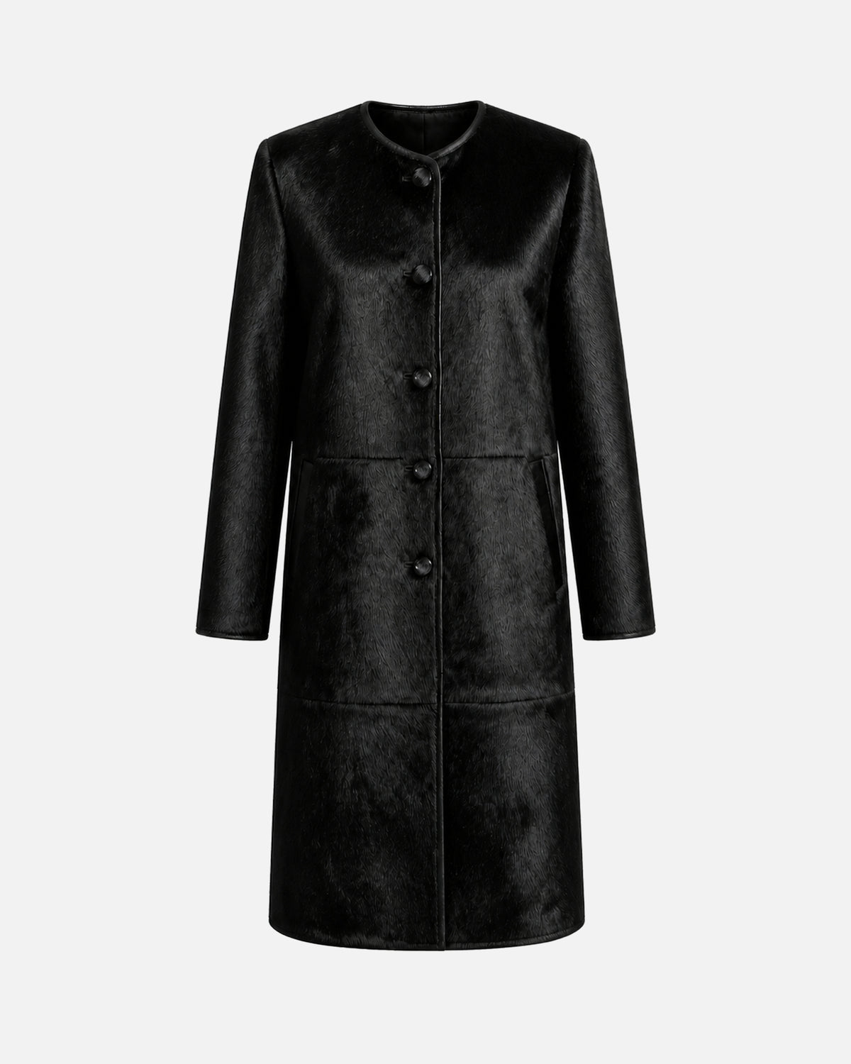 Susanna Chow Vita Pony Hair Coat in Black, front view