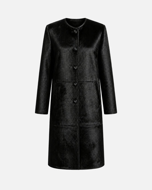 Susanna Chow Vita Pony Hair Coat in Black, front view
