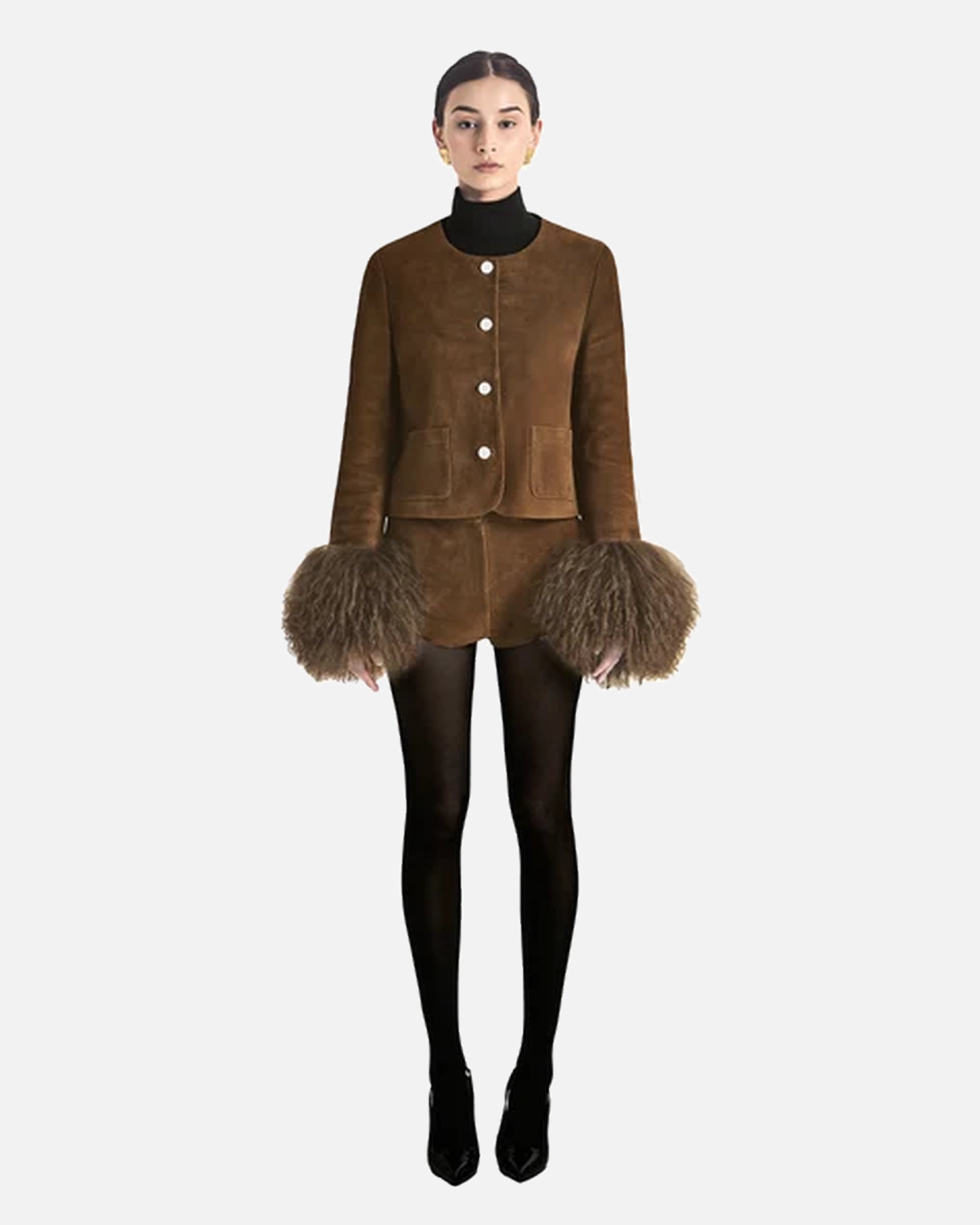 Frida Shearling Trim Suede Jacket
