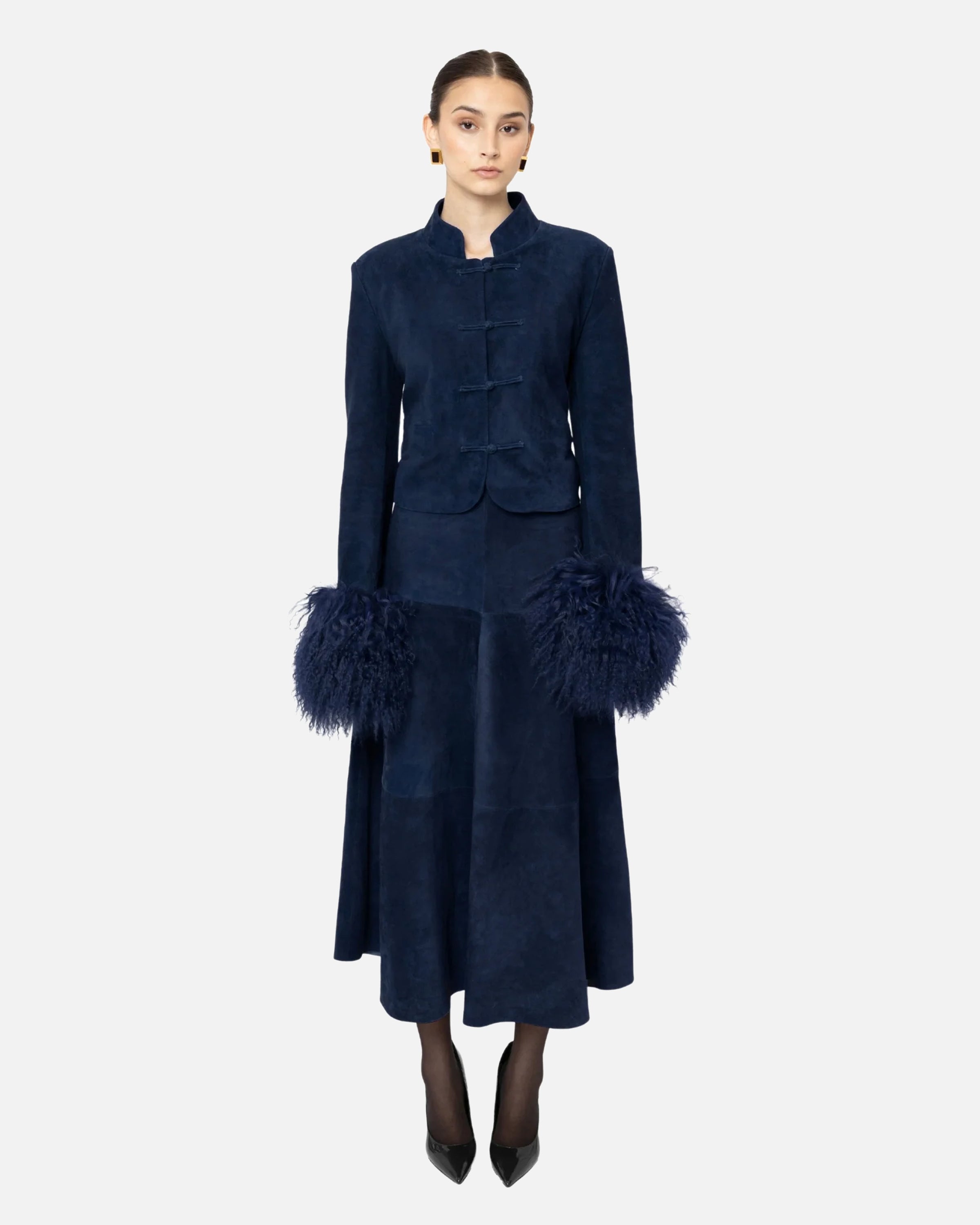 Leighton Shearling Trim Suede Jacket